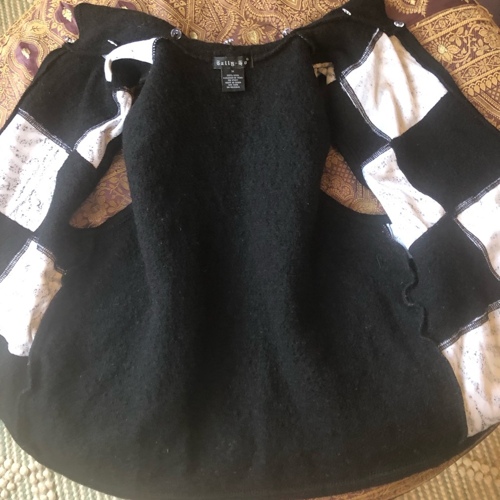 Tally Ho Black Wool Vest w/leopard patchwork & faux fur detachable collar Size M - Picture 11 of 15